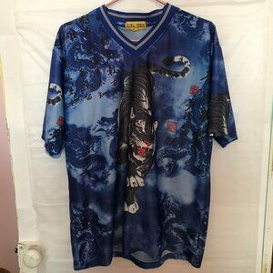 Vintage Chinese Black Tiger Y2K Shirt Mens Large V - Neck (2000s)